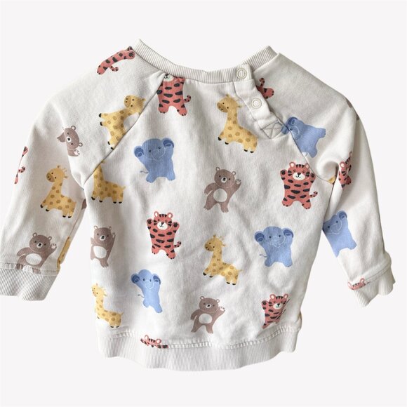 🪴5/$30 H&M 9-12 Months Animal Tiger Giraffe Elephant Cream Crewneck Sweatshirt - Picture 2 of 4